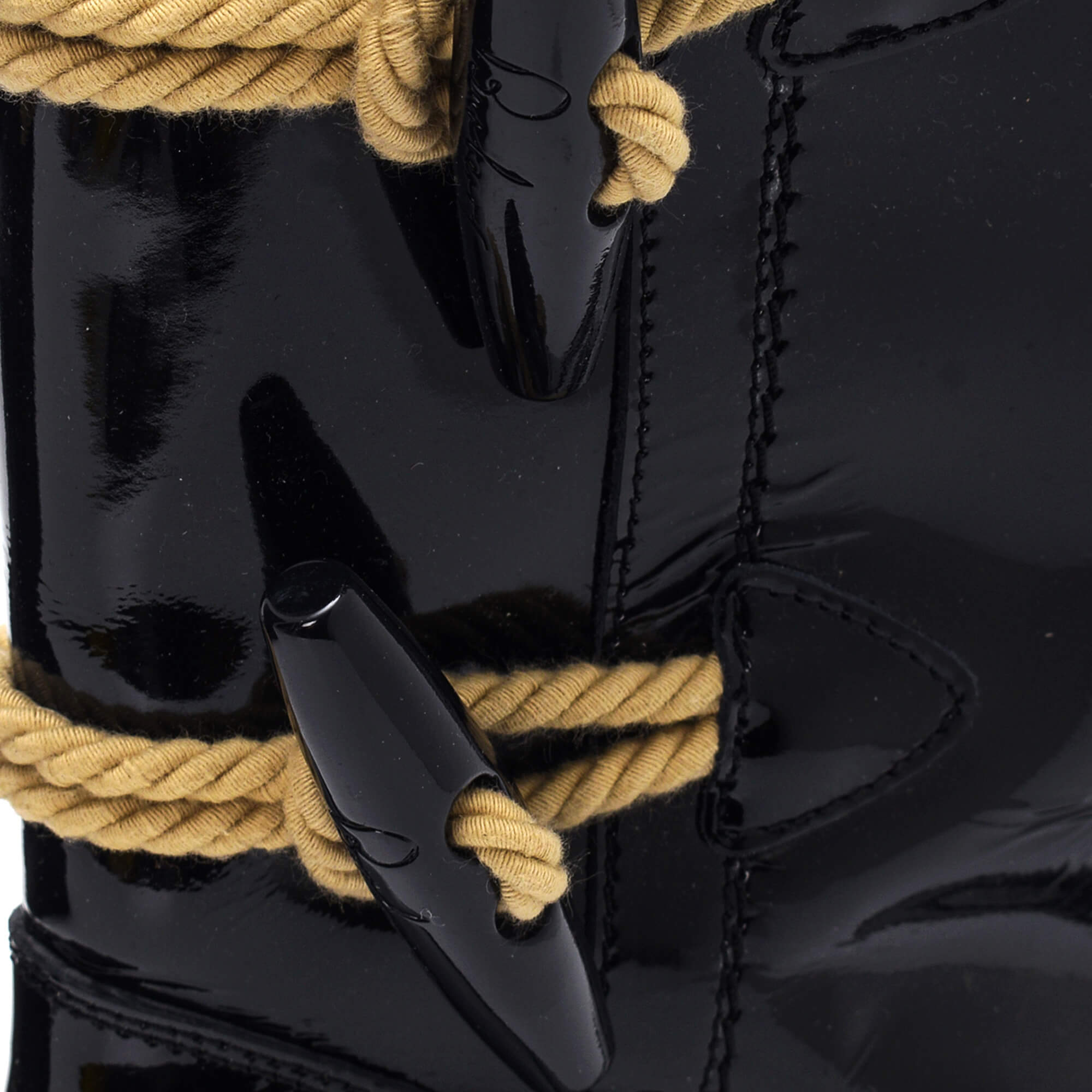 Burberry - Black Patent Leather Wedge Rain Boots